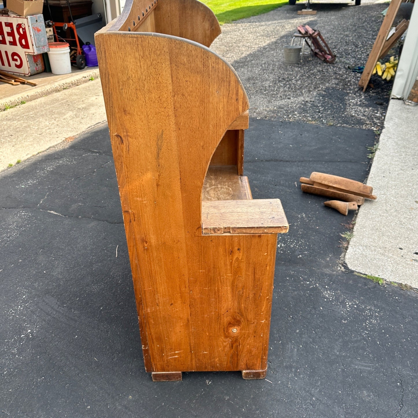 Antique Primitive Wooden Tall-Back Bench Seat Handmade