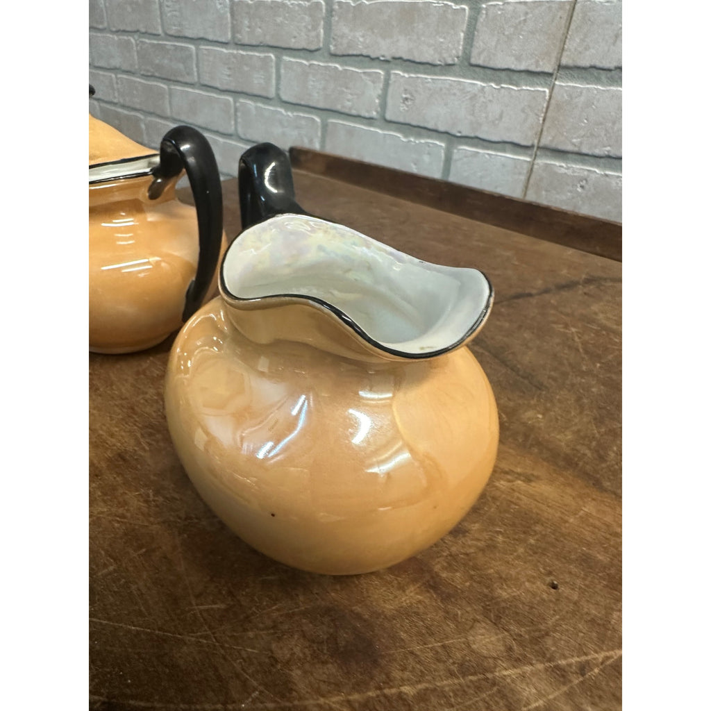 Vintage 1930s Phoenix China Creamer & Sugar Bowl Set Peach Lusterware