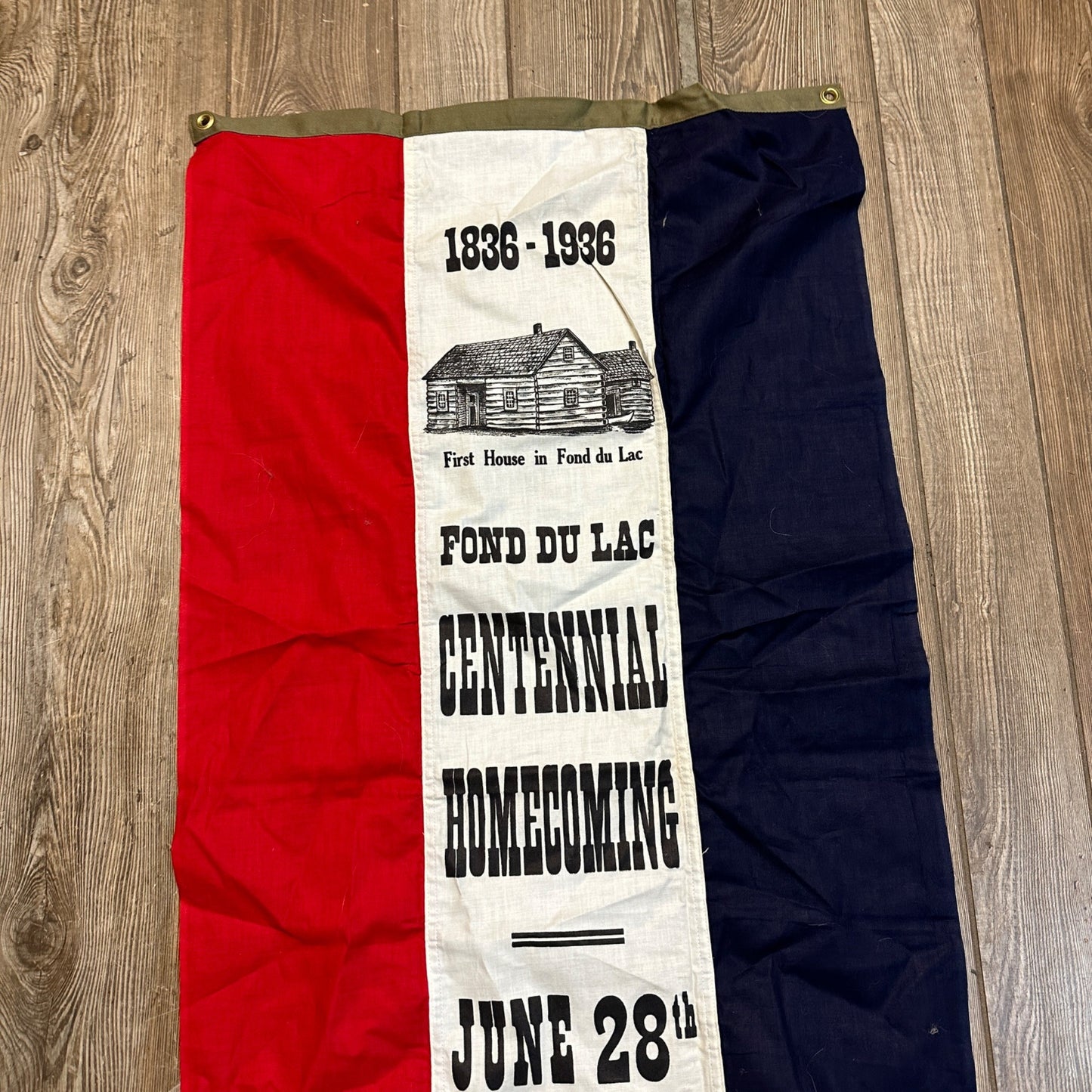 RARE Vintage Fond du Lac Wis Centennial Celebration Banner Sign 1836-1936