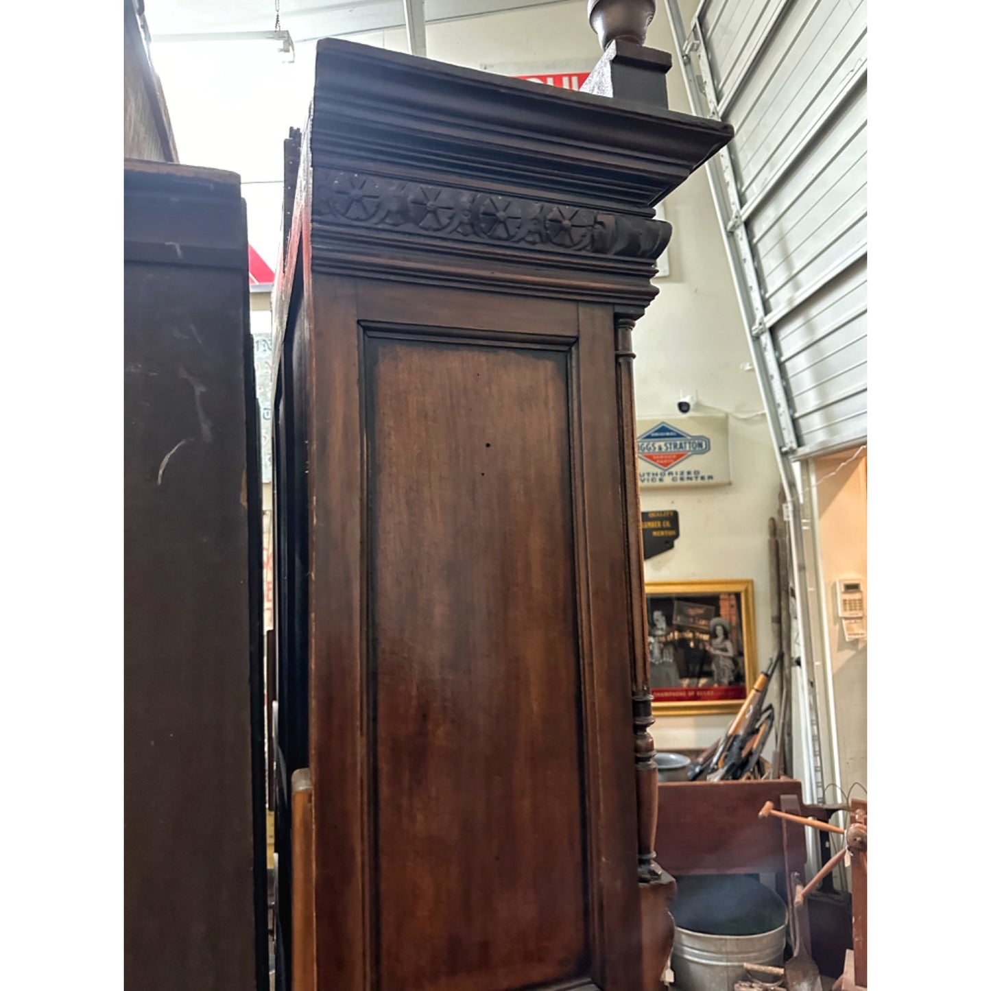 Antique 1900s French Carved Walnut Rococo Style Hutch Sideboard Server Cabinet