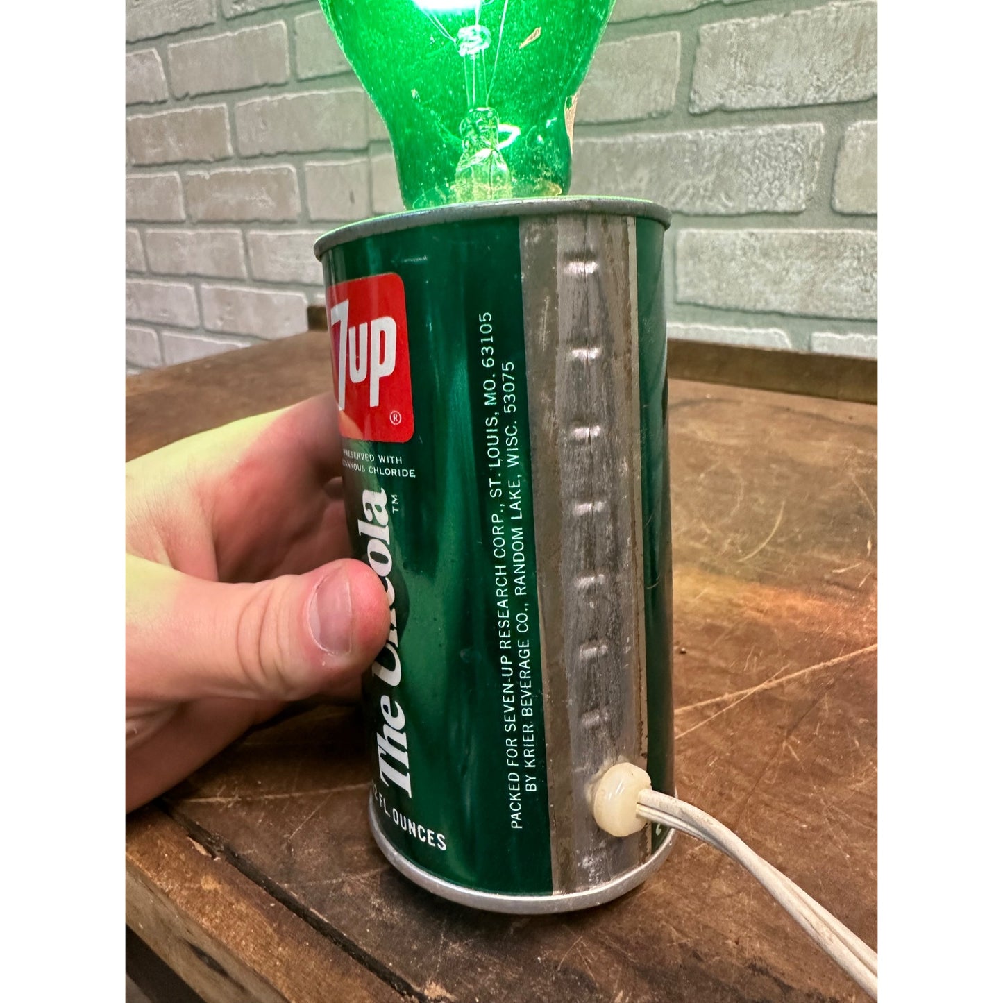7 UP LAMP CAN LIGHT VTG 1970'S 7UP THE UNCOLA GREEN BULB RARE VHTF RETRO COOL!