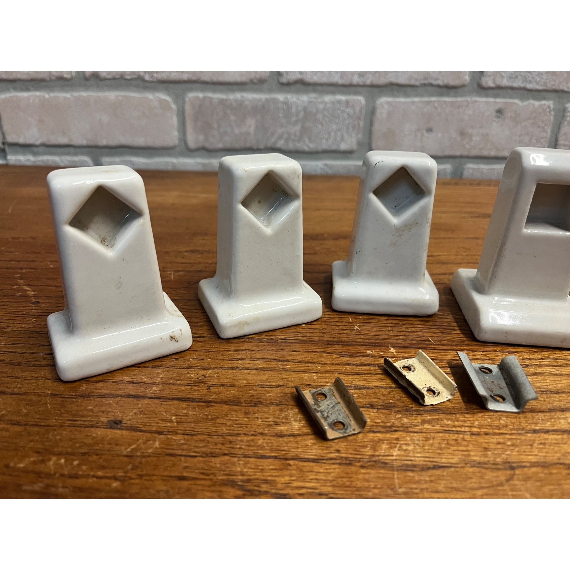 Vintage White Porcelain Bathroom Toilet Paper Roll Holder - Brackets Only