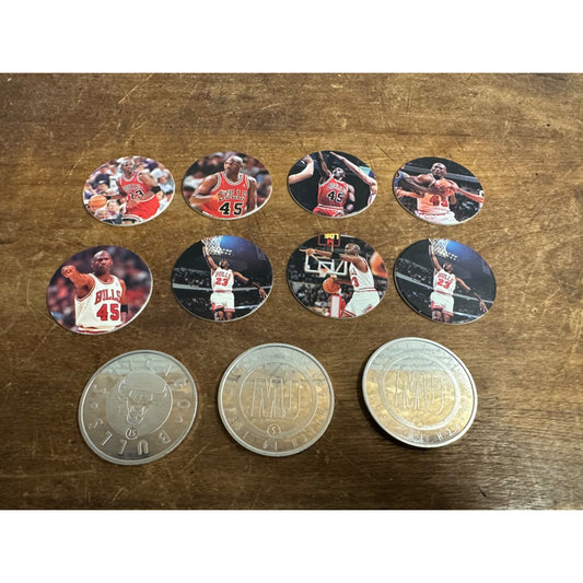 Vintage 1990s Upper Deck Michael Jordan Metal Tokens + Milk Caps POGS