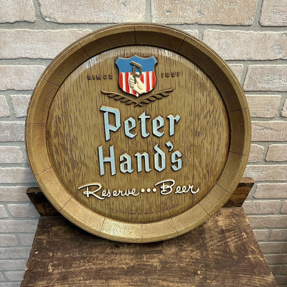 Vintage 1950s Peter Hand's Reserve Beer Chalkware Barrel Advertising Wall Sign