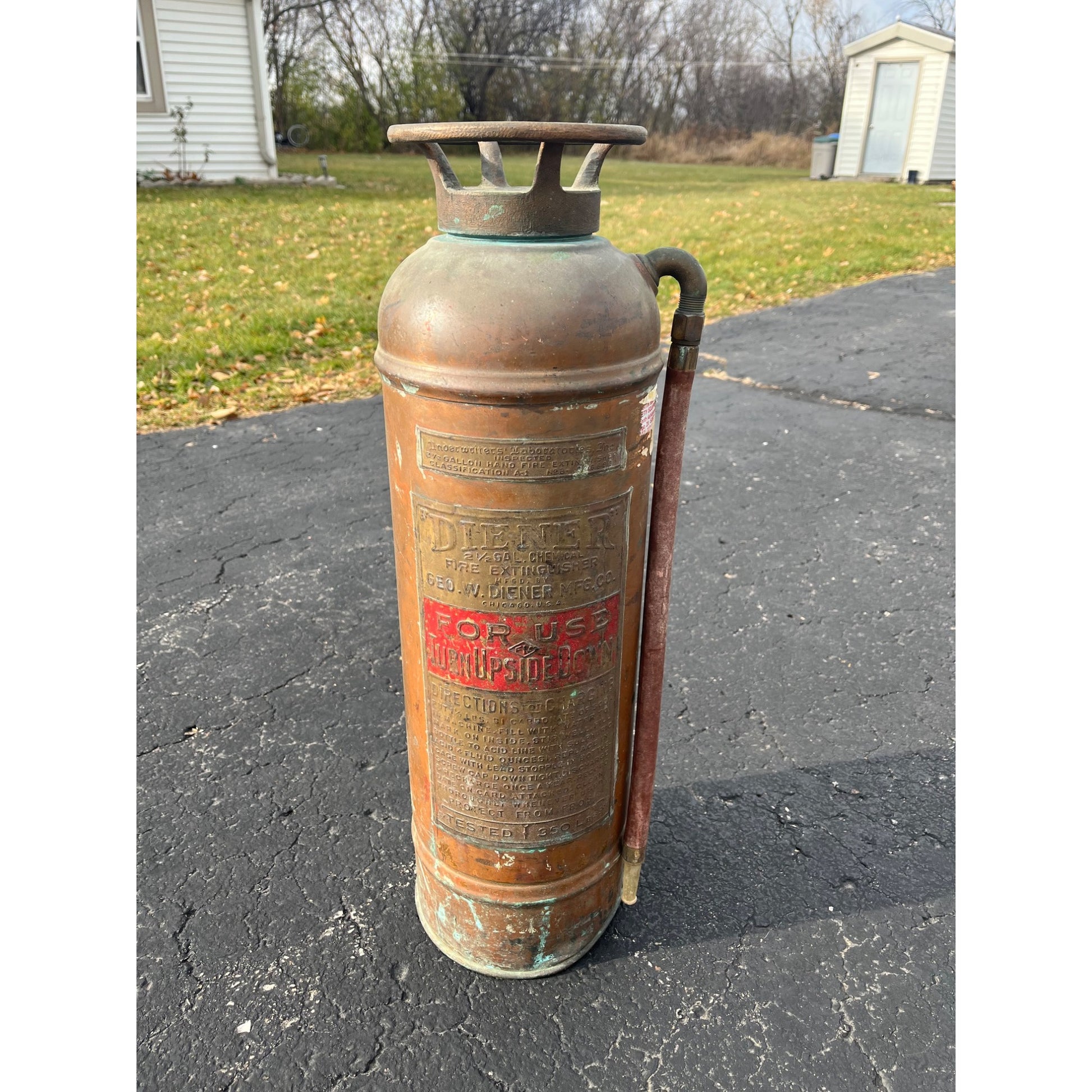 Antique Vintage Geo. W. Diener Copper & Brass 23.5" Fire Extinguisher