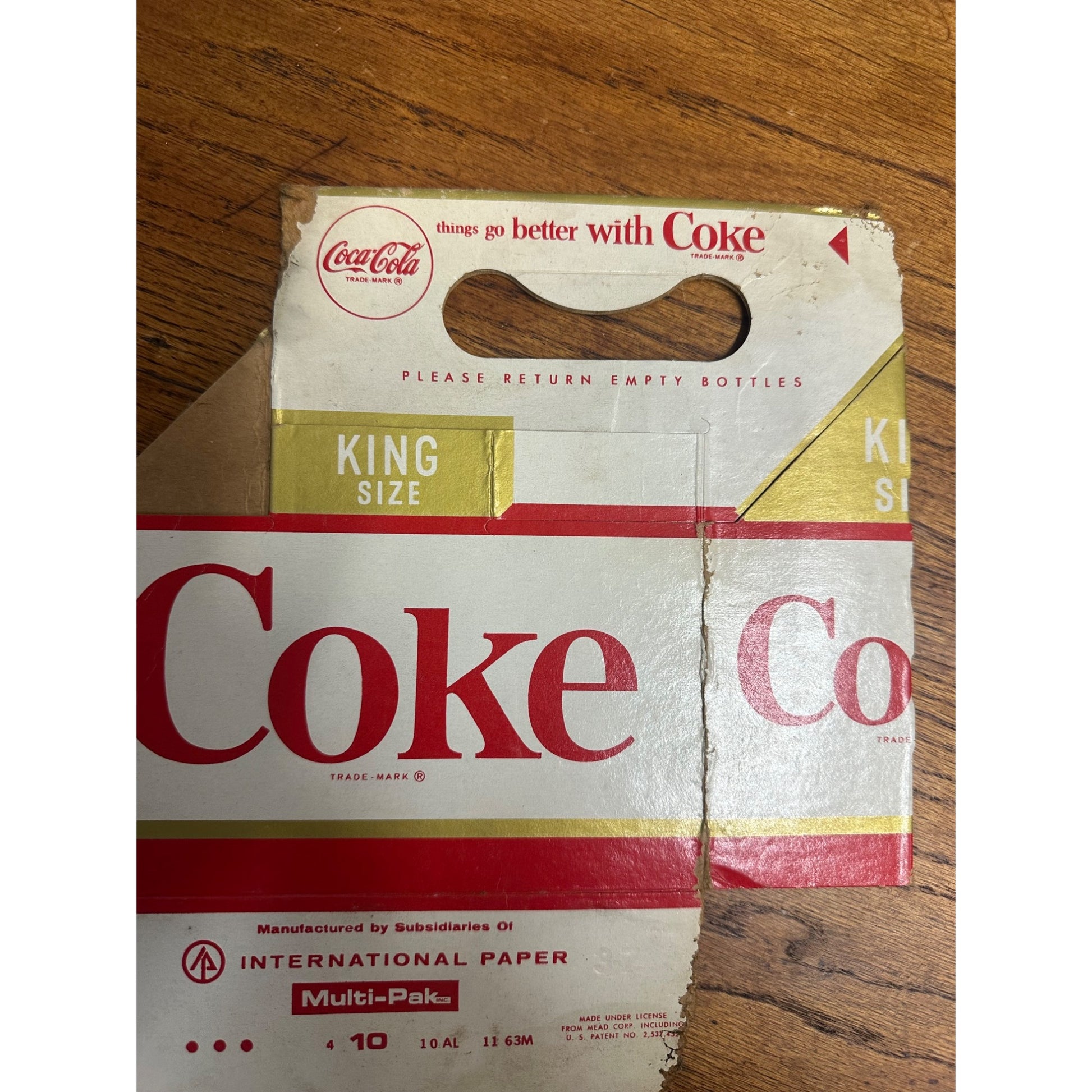 1950s Coca Cola Cardboard Carrier Six Pack Carton Bottle Case Vintage Coke King