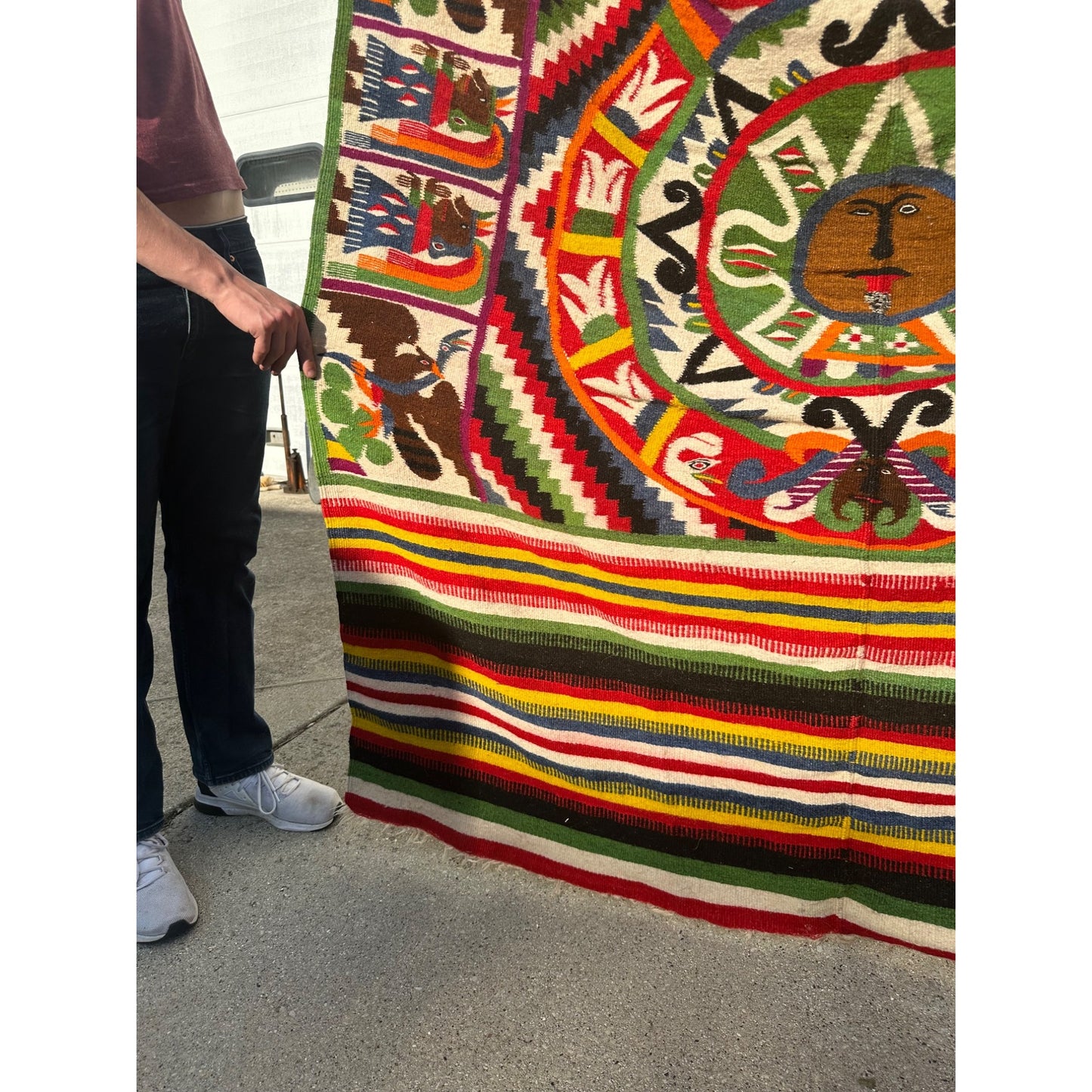 Original 1930s Aztec Mayan Woven Mexican Blanket Multicolor Zapotec Large