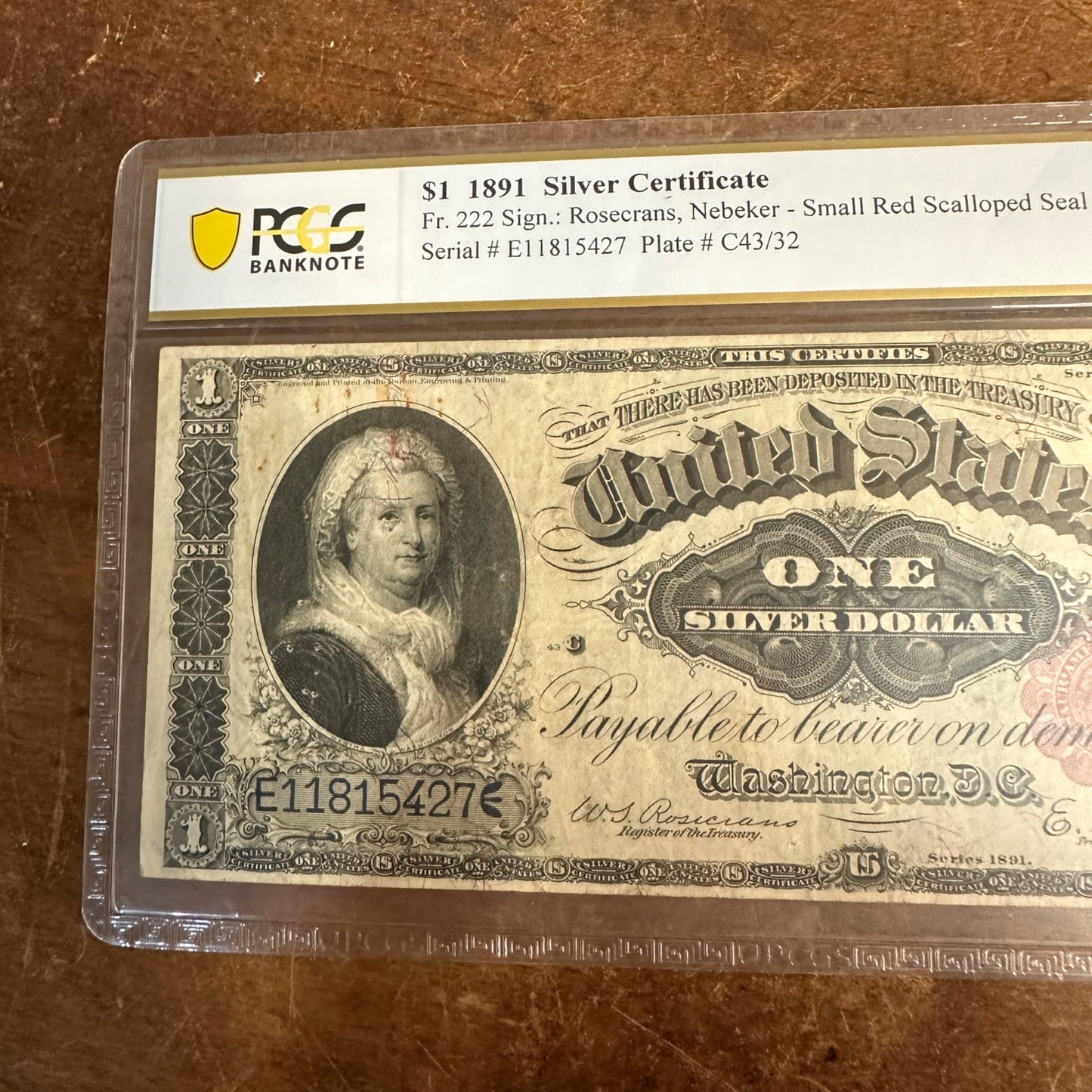 Fr. 222 1891 $1 Matha Washington Red Seal Silver Certificate PCGS 30