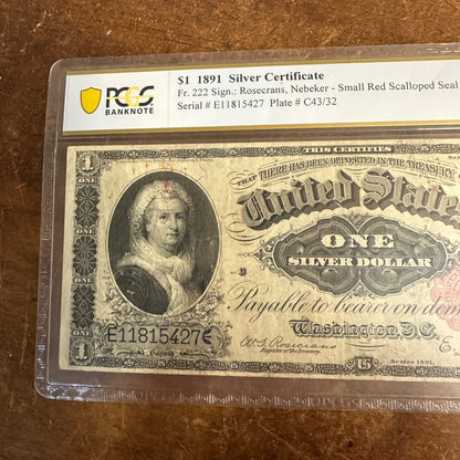 Fr. 222 1891 $1 Matha Washington Red Seal Silver Certificate PCGS 30