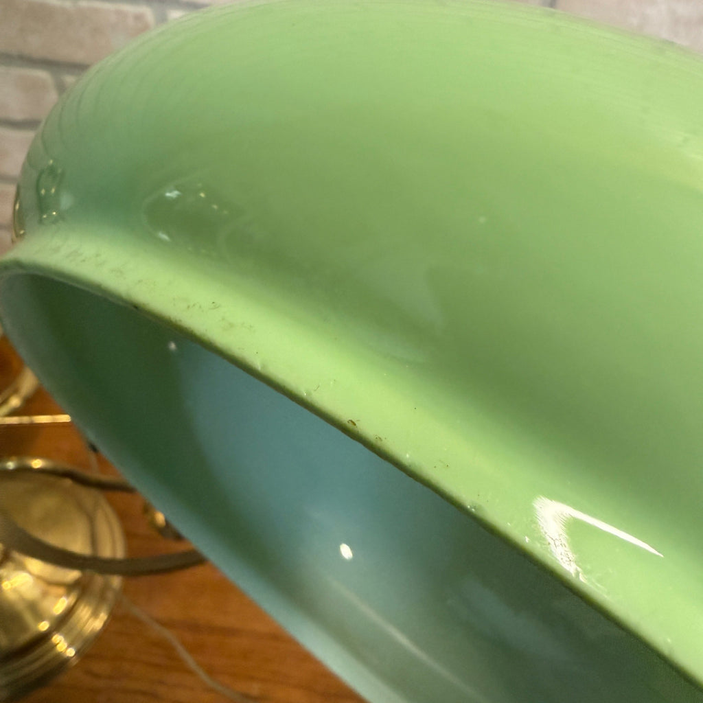 Antique Victorian Brass Double Student Lamp Base with Center Tank & Green Shades