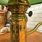 Antique Victorian Brass Double Student Lamp Base with Center Tank & Green Shades