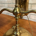 Antique Victorian Brass Double Student Lamp Base with Center Tank & Green Shades