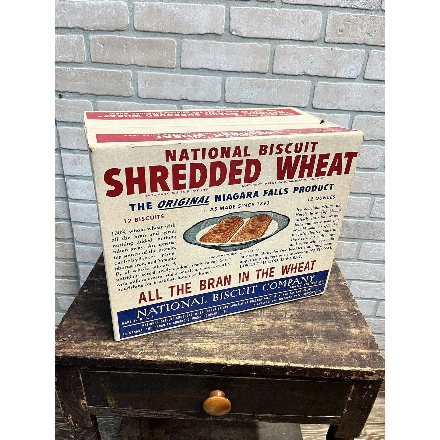 Vintage 1939 National Biscuit Co. Shredded Wheat Cereal Crate Box Advertising