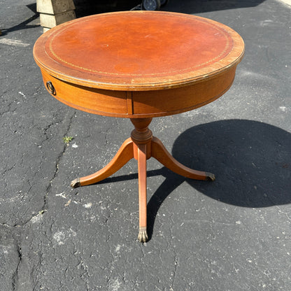 Antique Vintage Round Drum Table Side End Table w/ Drawers