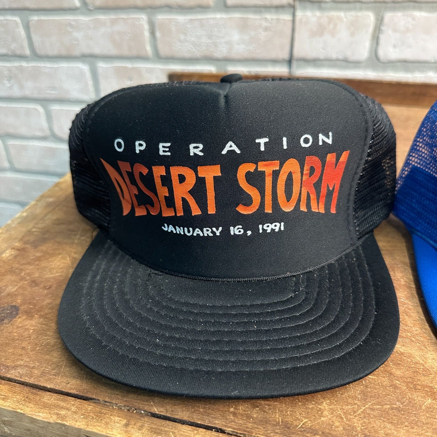 (2) OPERATION DESERT STORM 1991 MESH RETRO SNAPBACK HATS BLACK BLUE