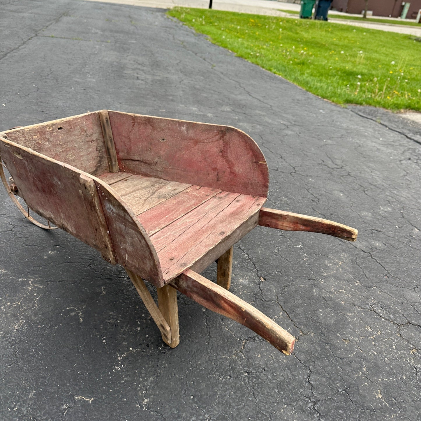 Small Primitive Wooden Red Child's Wheelbarrow Rustic Garden Decor