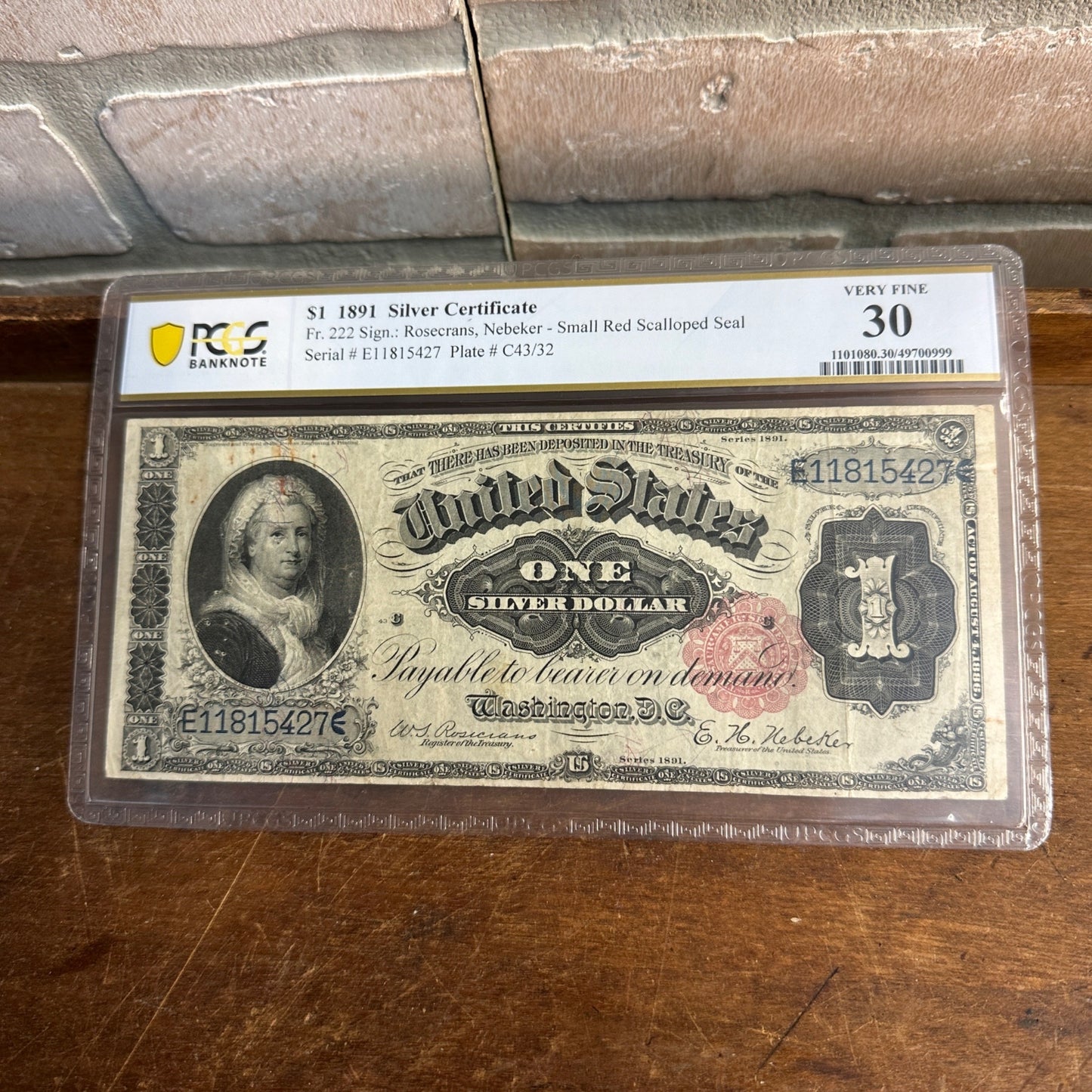 Fr. 222 1891 $1 Matha Washington Red Seal Silver Certificate PCGS 30