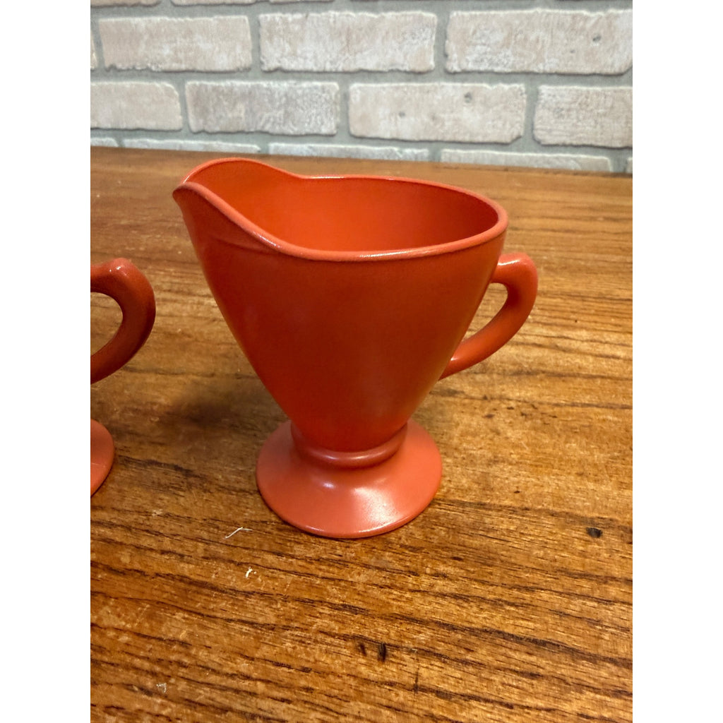 Vintage Hazel Atlas Sugar & Creamer Set Ovide Platonite Burnt Rust Orange