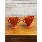 Vintage Hazel Atlas Sugar & Creamer Set Ovide Platonite Burnt Rust Orange