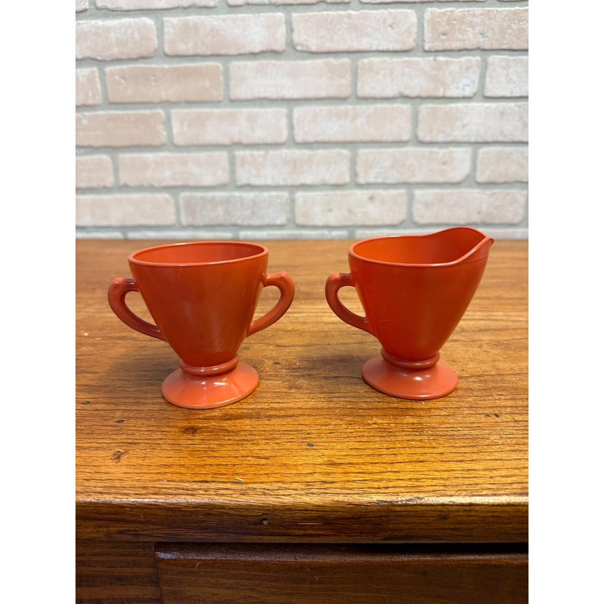 Vintage Hazel Atlas Sugar & Creamer Set Ovide Platonite Burnt Rust Orange