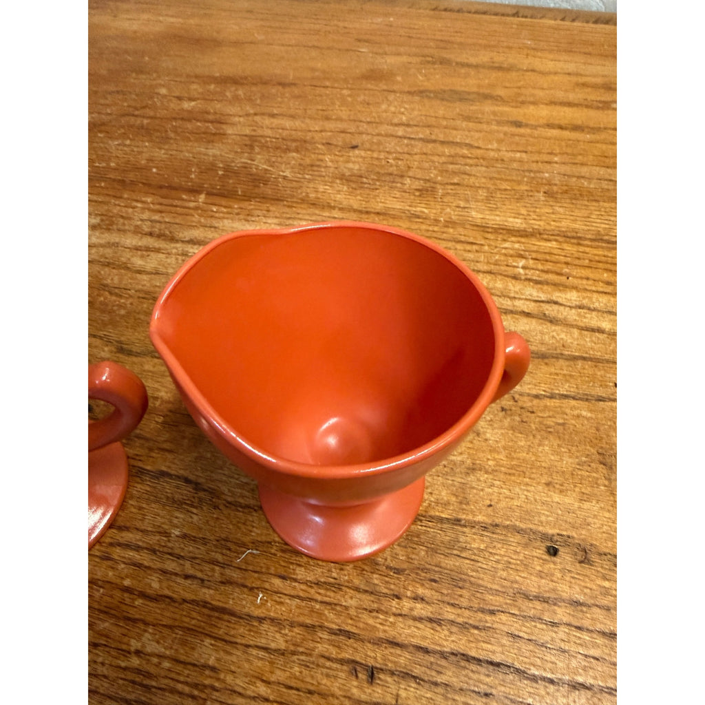 Vintage Hazel Atlas Sugar & Creamer Set Ovide Platonite Burnt Rust Orange
