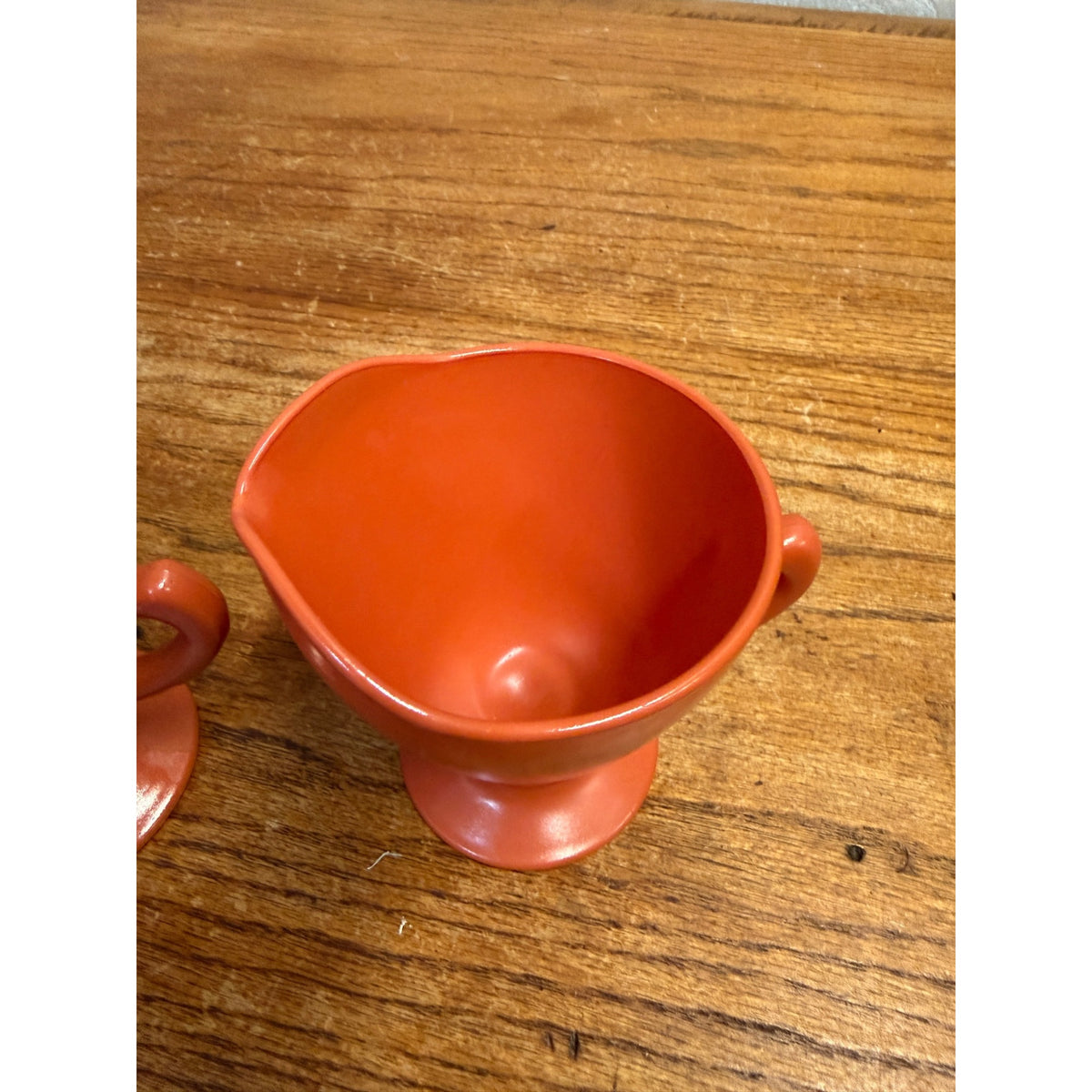 Vintage Hazel Atlas Sugar & Creamer Set Ovide Platonite Burnt Rust Orange