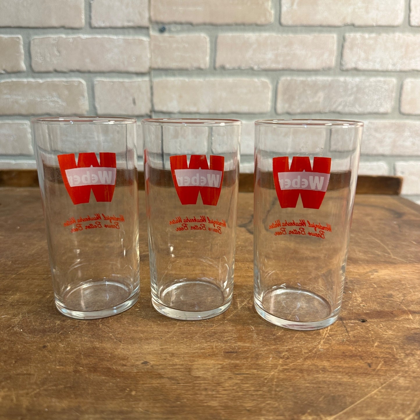 VINTAGE WEBER BEER ENAMEL PAINTED ACL WAUKESHA WISCONSIN LOT (3) SHELL GLASSES