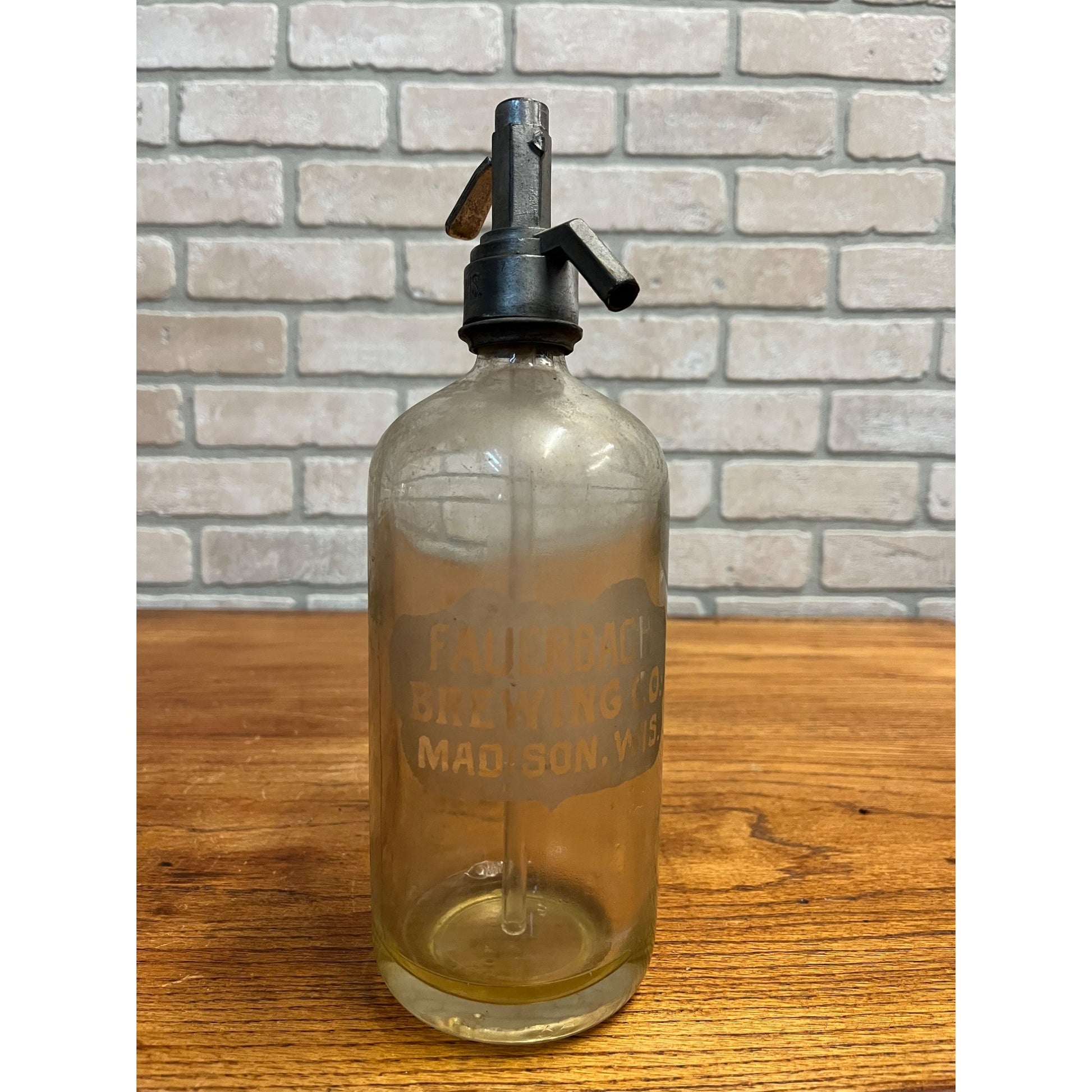 Vintage Fauerbach Brewing Co. Soda Seltzer Bottle Etched Madison Wis