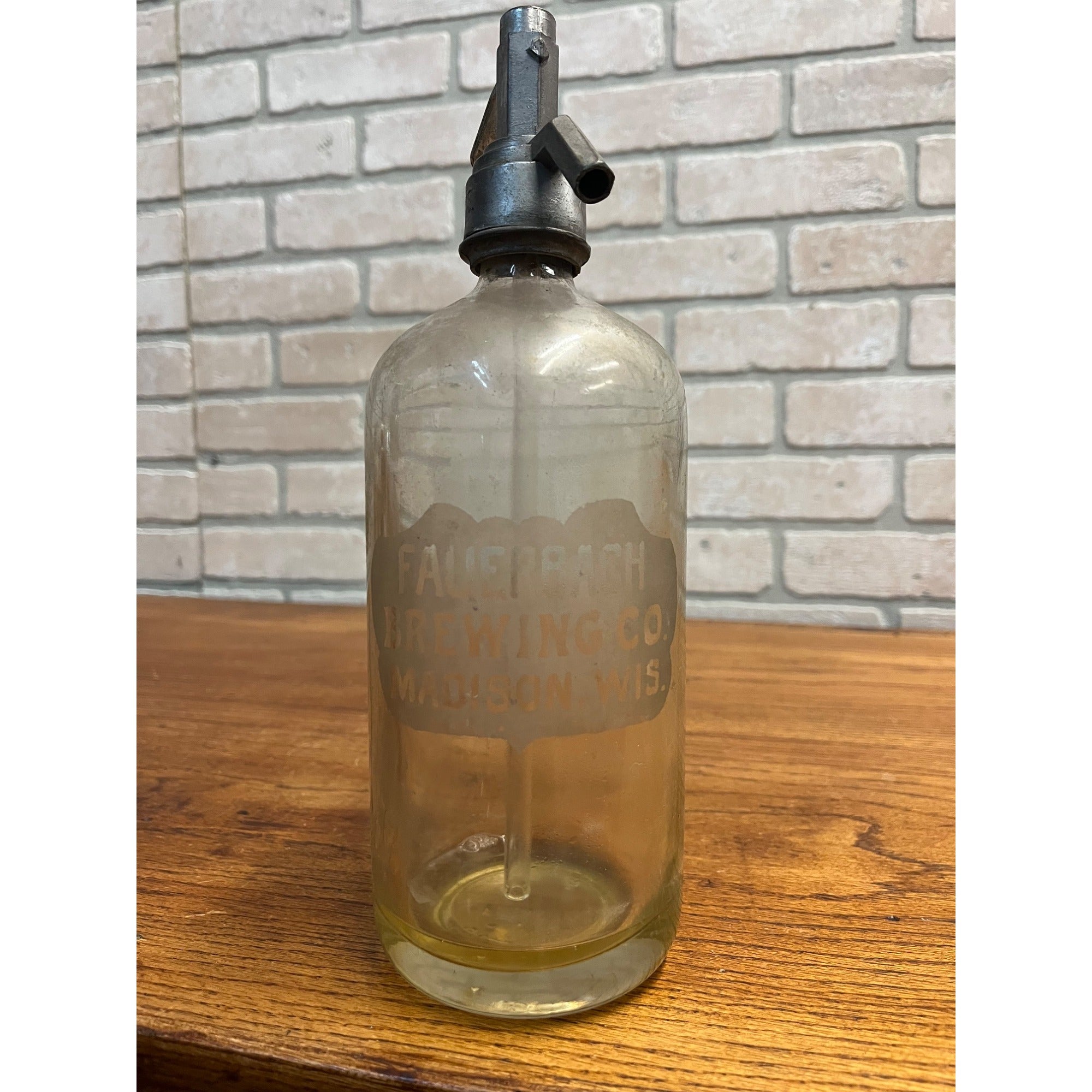 Vintage Fauerbach Brewing Co. Soda Seltzer Bottle Etched Madison Wis