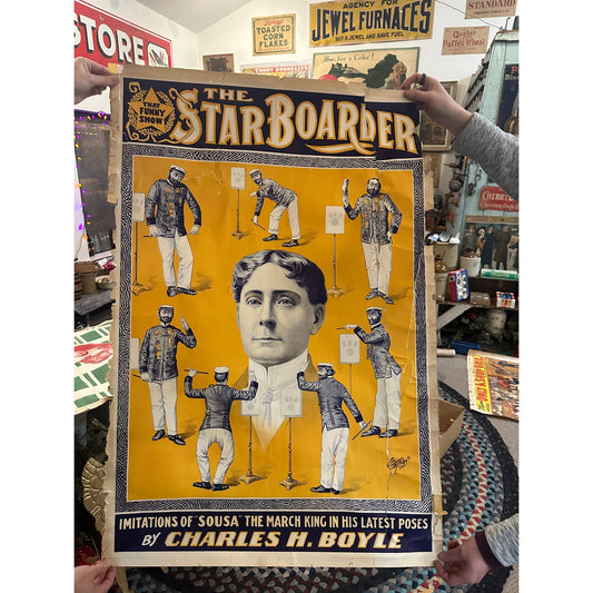 Antique 1890s Vaudeville Theatre Poster Charles H. Boyle Star Boarder