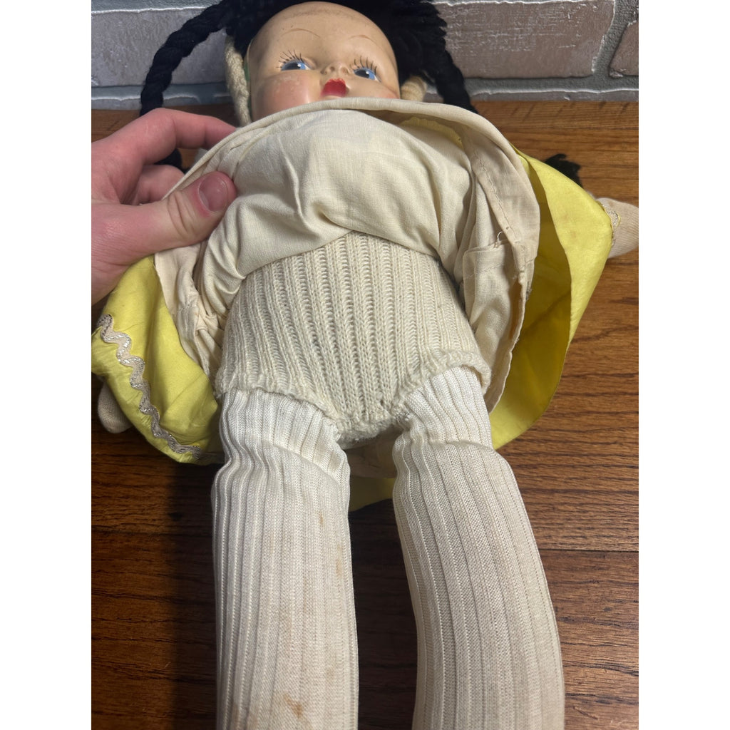 Vintage Eskimo Inuit Doll Composite Head w/ Soft Cloth Body 1940s-50s