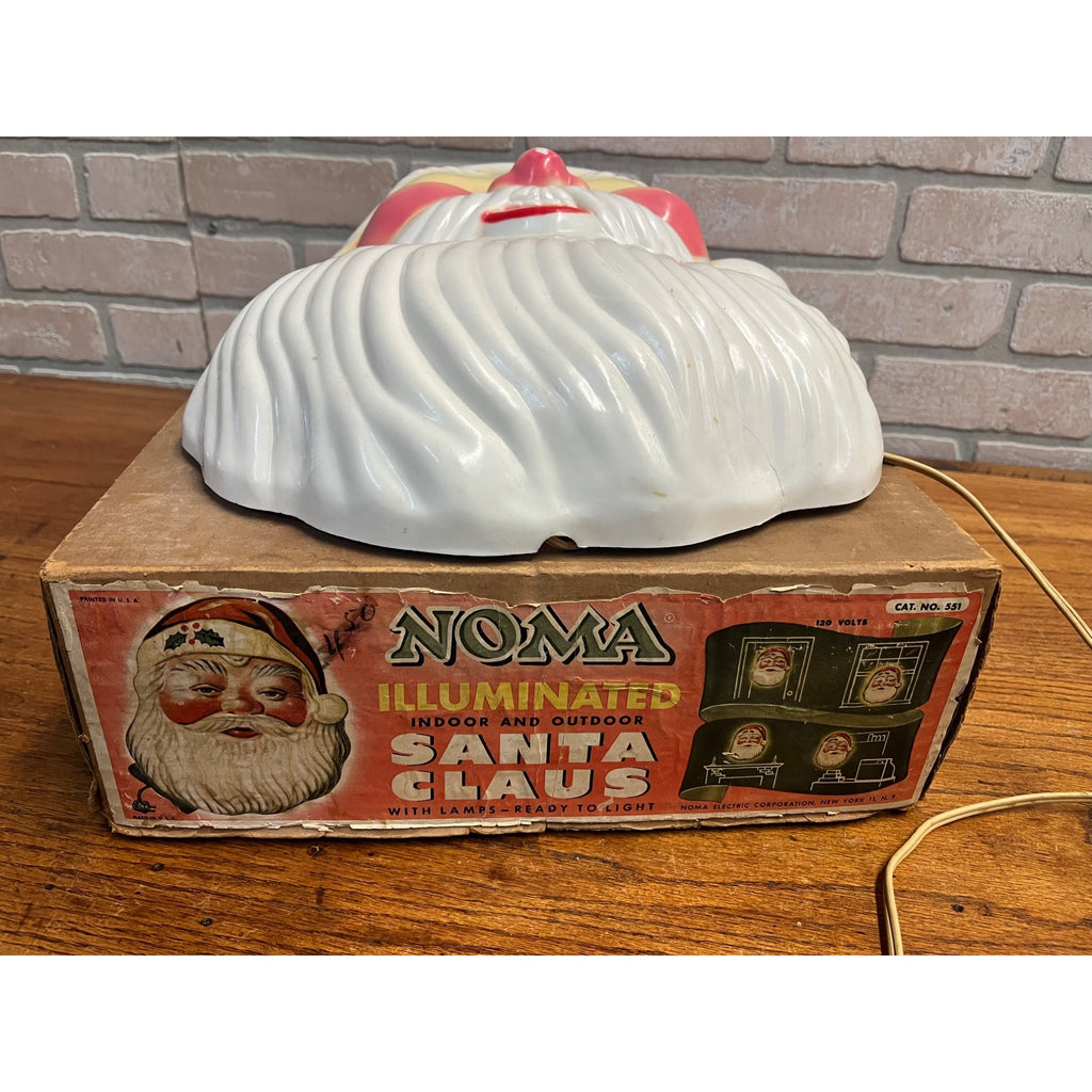 Vintage NOMA Light Up Santa Claus Face Head Christmas Plastic w/ BOX - AS-IS