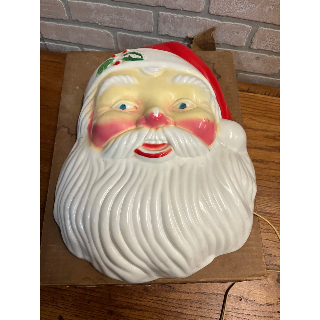 Vintage NOMA Light Up Santa Claus Face Head Christmas Plastic w/ BOX - AS-IS