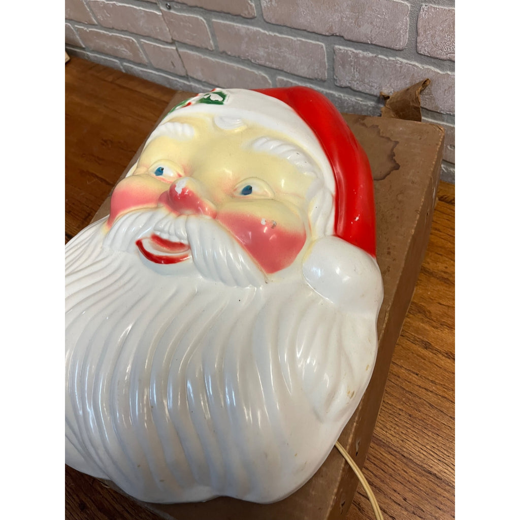 Vintage NOMA Light Up Santa Claus Face Head Christmas Plastic w/ BOX - AS-IS