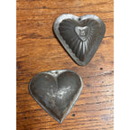 Antique Primitive Lot (2) Tin Heart-Shaped Confectionery Chocolate Tart Molds