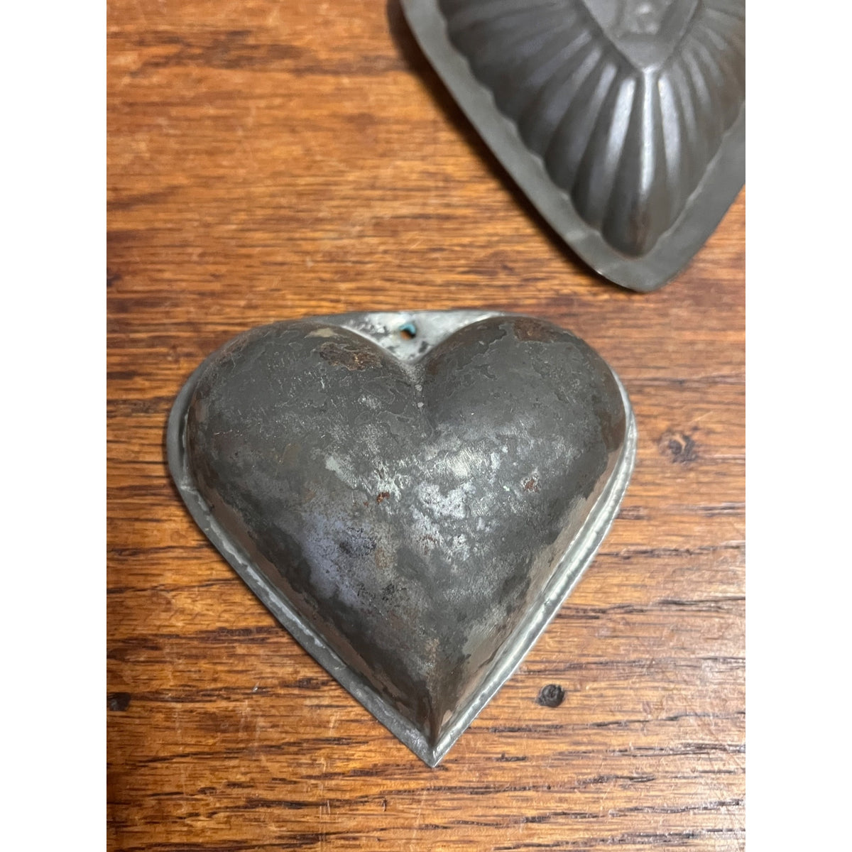 Antique Primitive Lot (2) Tin Heart-Shaped Confectionery Chocolate Tart Molds