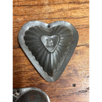 Antique Primitive Lot (2) Tin Heart-Shaped Confectionery Chocolate Tart Molds