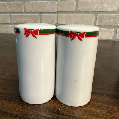 Topco Porcelain China Christmas Ribbons & Christmas Tree Sugar Salt & Pepper Set