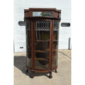 Antique 1900s Oak Curio Cabinet Etched Glass Display China Cabinet Bow Front