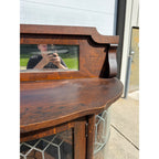 Antique 1900s Oak Curio Cabinet Etched Glass Display China Cabinet Bow Front