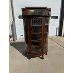 Antique 1900s Oak Curio Cabinet Etched Glass Display China Cabinet Bow Front