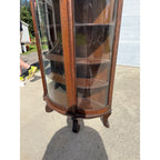 Antique 1900s Oak Curio Cabinet Etched Glass Display China Cabinet Bow Front