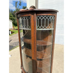 Antique 1900s Oak Curio Cabinet Etched Glass Display China Cabinet Bow Front