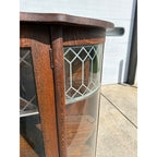 Antique 1900s Oak Curio Cabinet Etched Glass Display China Cabinet Bow Front