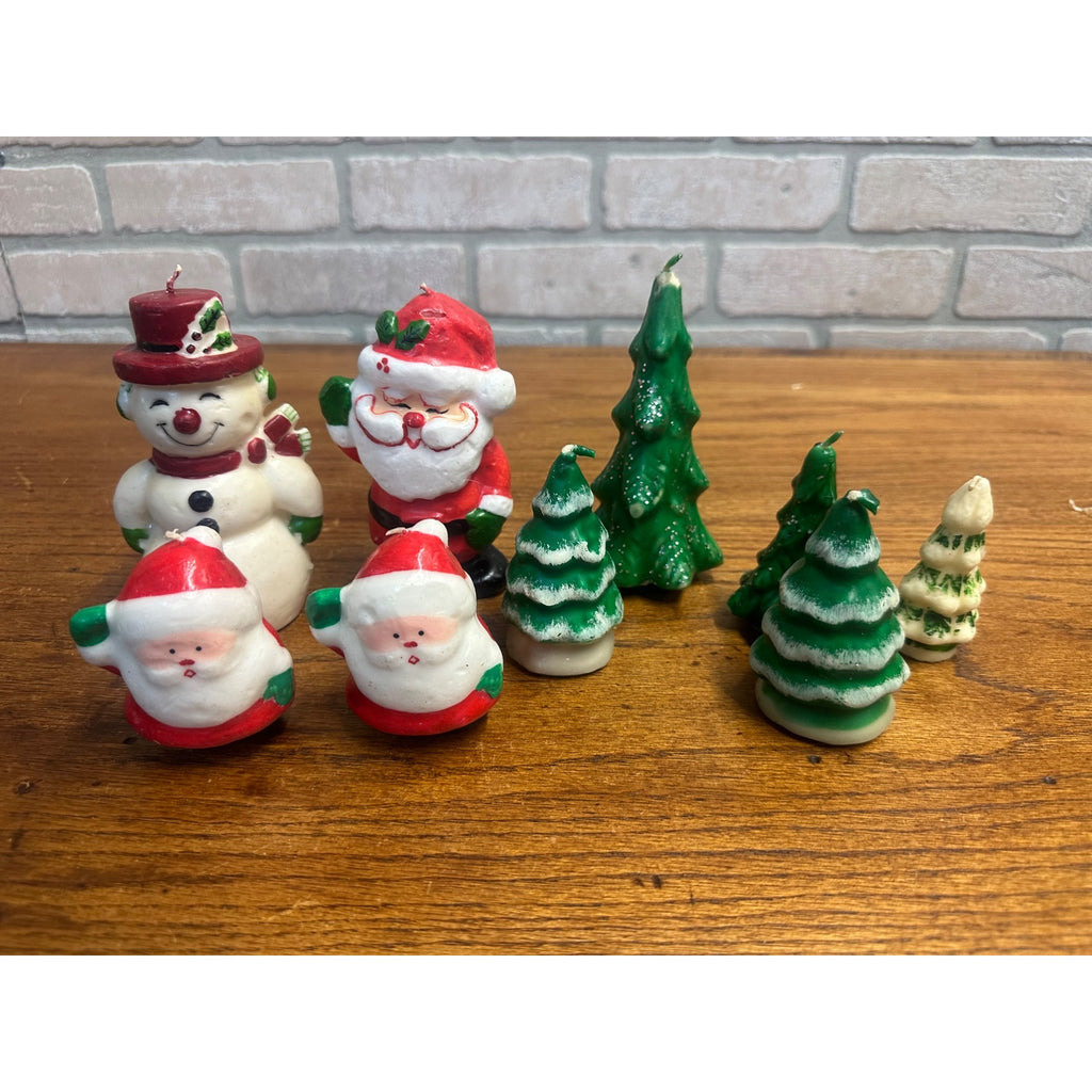 Vintage Christmas Figural Wax Candles Gurley & Amscan Santa Xmas Trees Snowman