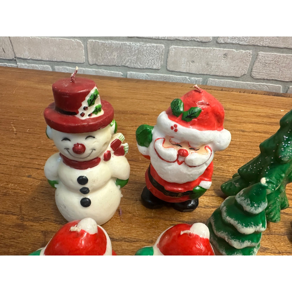 Vintage Christmas Figural Wax Candles Gurley & Amscan Santa Xmas Trees Snowman