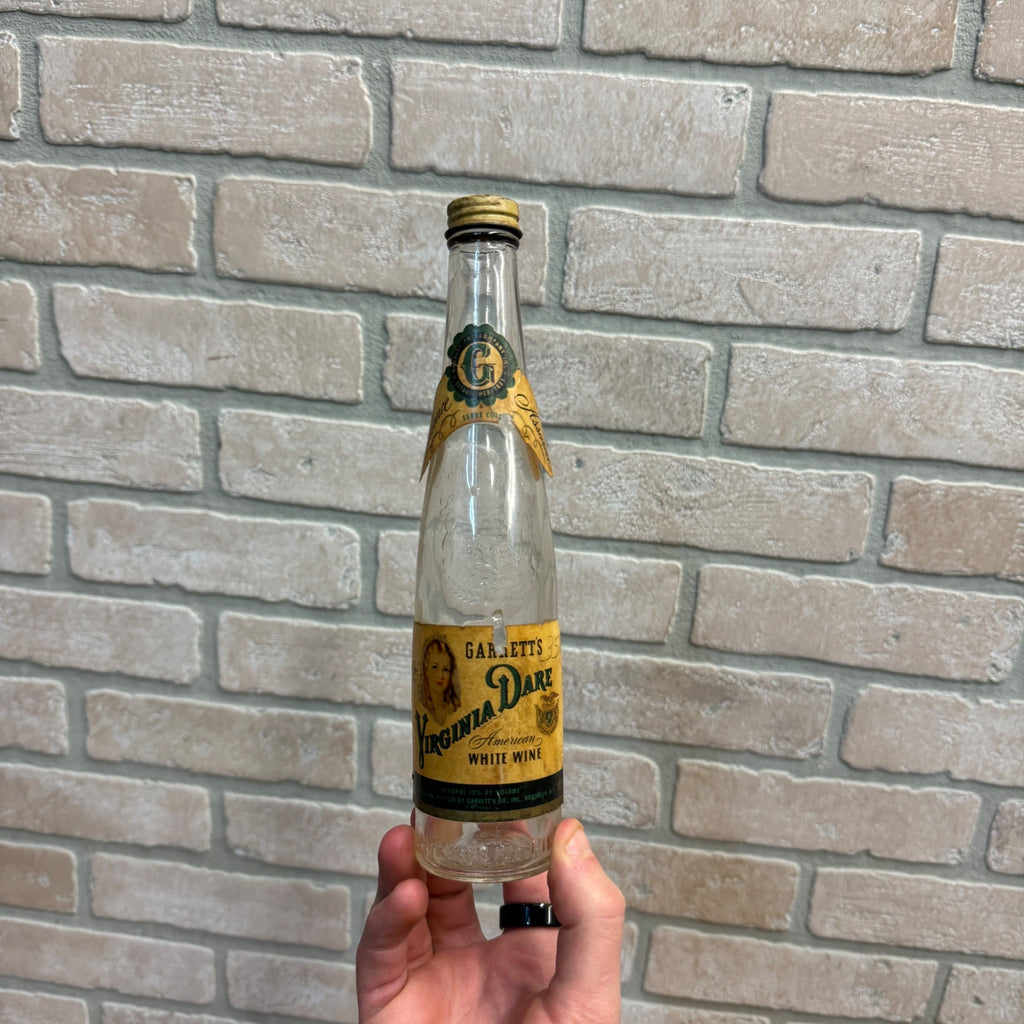 Vintage GARRETT'S VIRGINIA DARE WHITE WINE BOTTLE w/ LABELS & CAP 2/5 PINT EMPTY