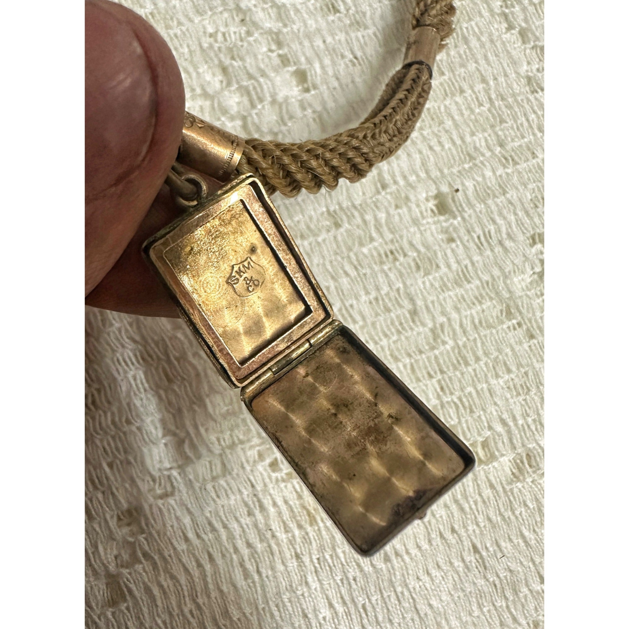 Victorian 19th c. Mourning/Sweetheart Braided Hair Watch Fob Chain w/ Star Celestial Locket