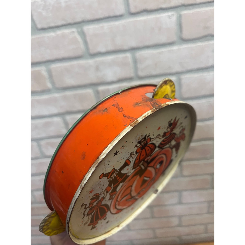 Vintage Halloween Tin Tambourine Noisemaker Daning w/ JOL US Metal Toy Co.