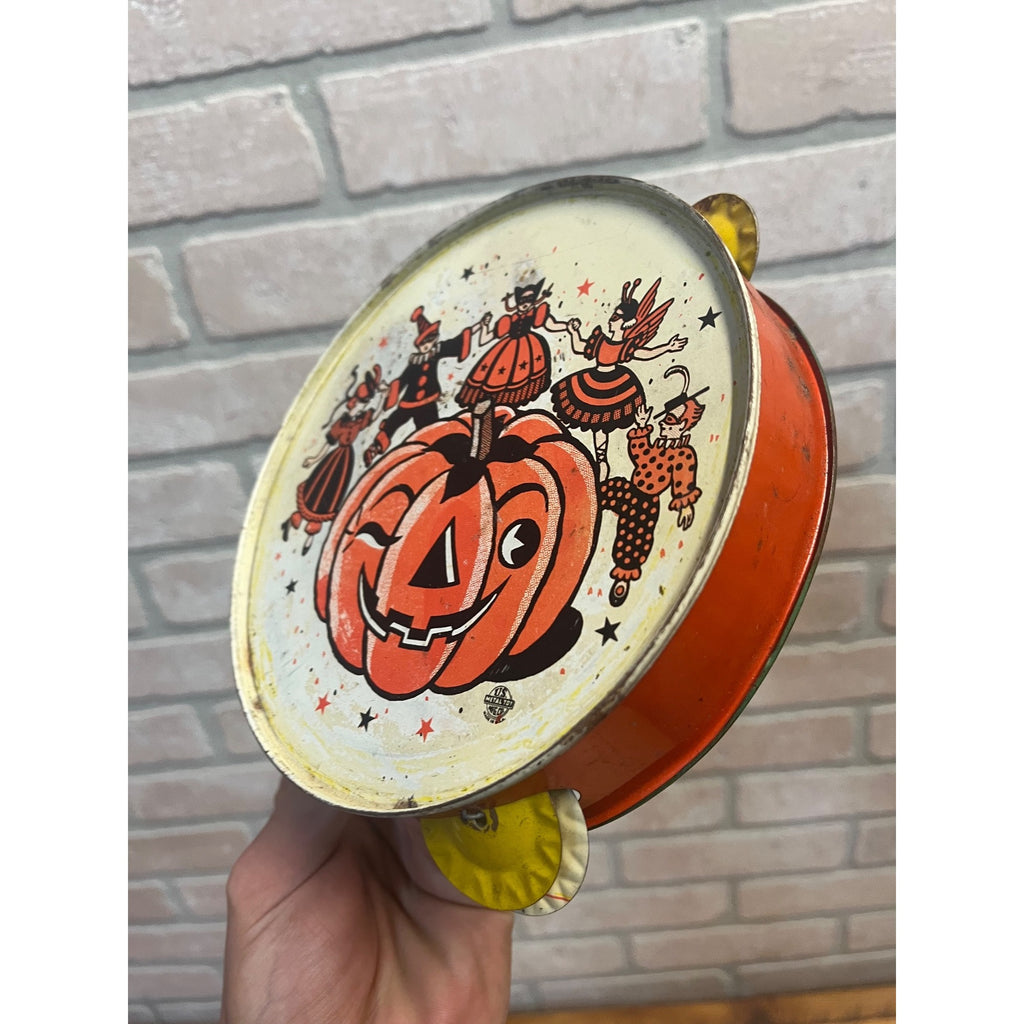 Vintage Halloween Tin Tambourine Noisemaker Daning w/ JOL US Metal Toy Co.
